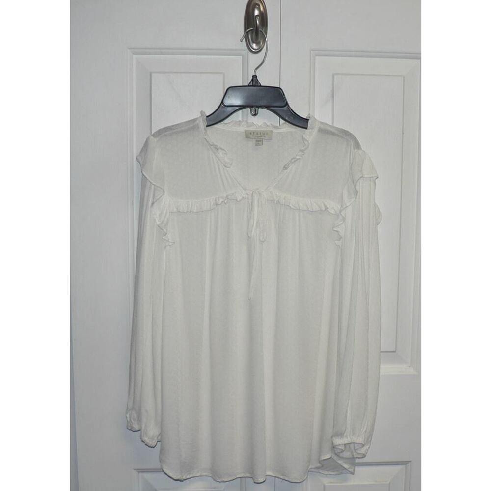 Status by Chenault Women's Tie Front Prairie Top with Ruffles in White Large $54